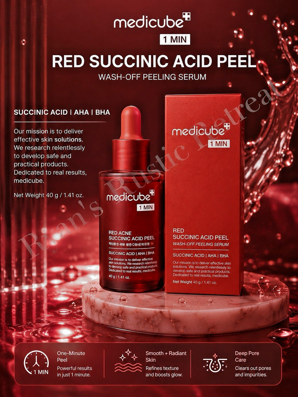 Medicube Red Acne Succinic Acid Peel 40g Triple Acid Exfoliant 1.41 oz.